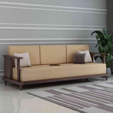 Ajmer Solid Sheesham Wood 5 Seater Sofa Set With Coffee Table (3+1+1, Walnut Finish)